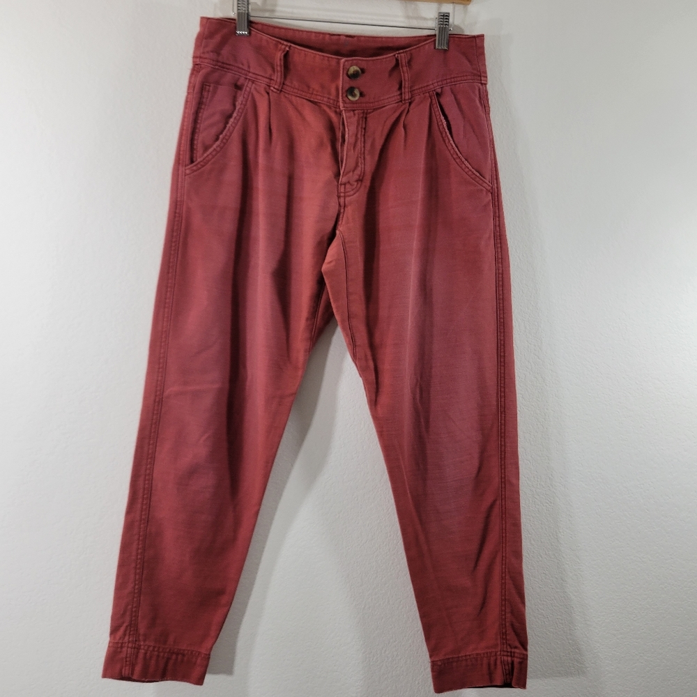 FREE PEOPLE rust red cotton mid rise button fly retro tapered leg 90s boho pants